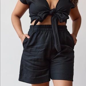 Free Label Black Linen Frannie Wrap top